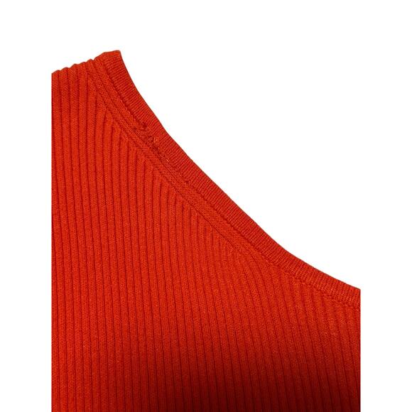 LAPOINTE One Shoulder Rib Knit Orange Midi Designer Dress XS Wedding Vacation - Picture 7 of 10